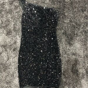 Glamorous One Shoulder Black Sequin Dress